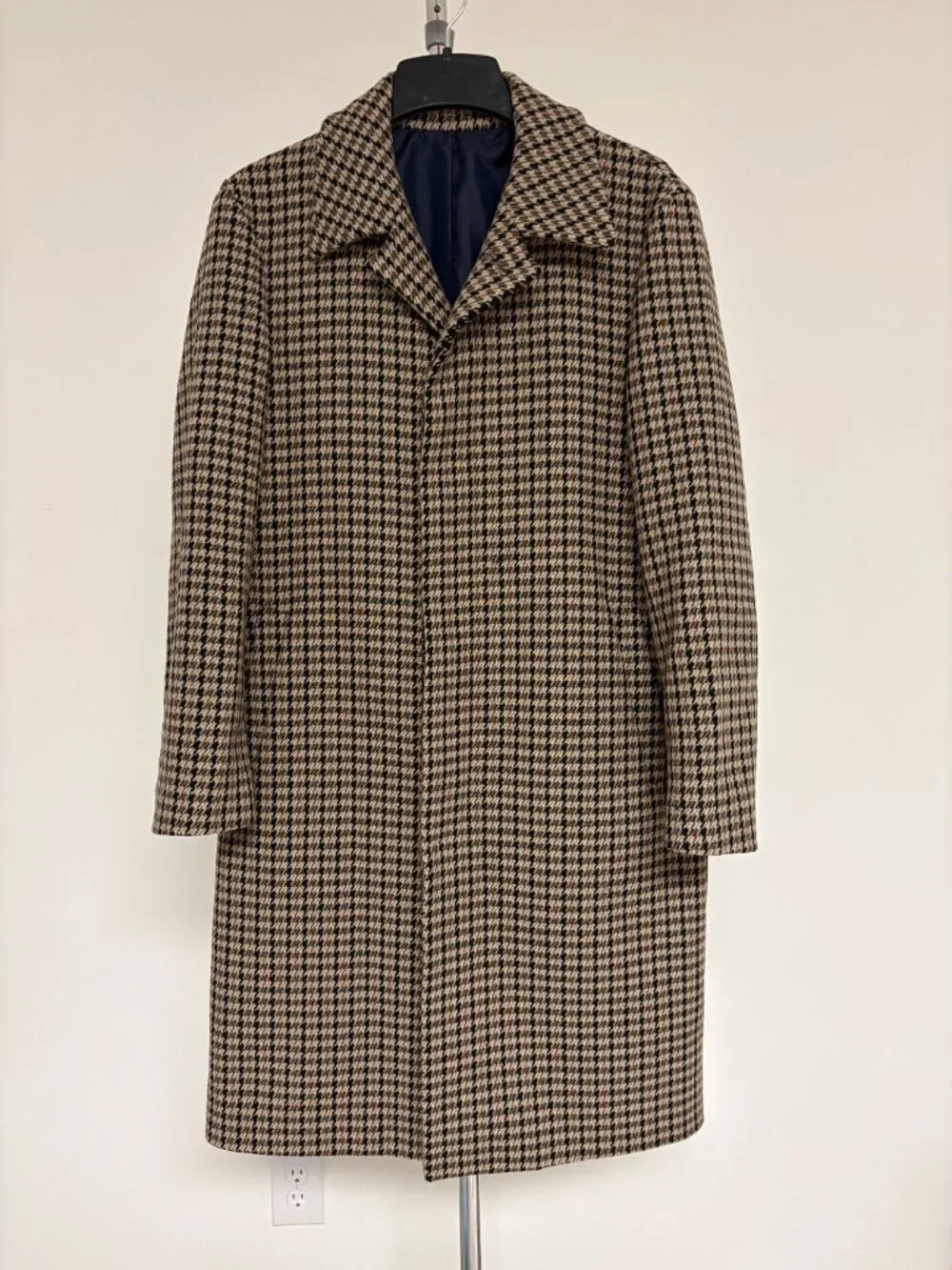 Enzio Men's Winter Overcoat In Houndstooth Pattern Size S